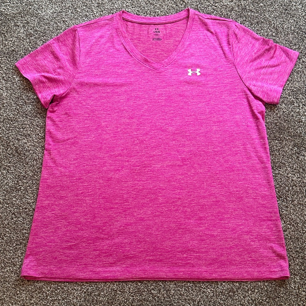Under Armour Women's Heather Hot Pink V-Neck Performance Tee